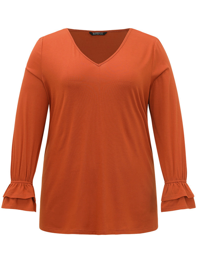 Halloween Solid V Neck Layered Sleeve T-shirt