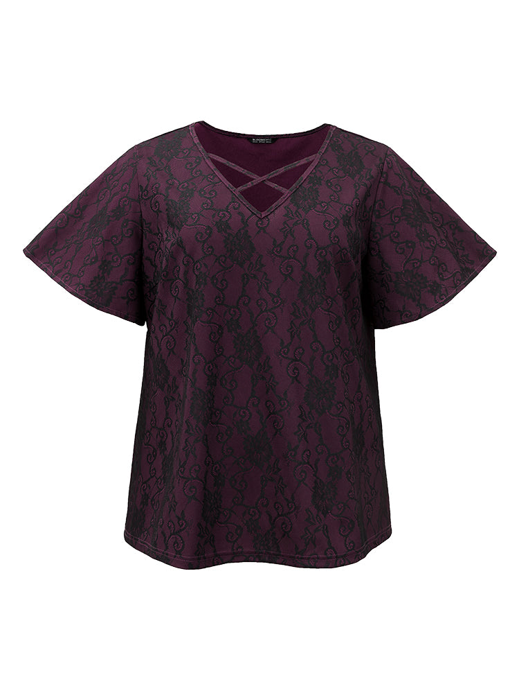 Lace Crisscross Neck T-shirt