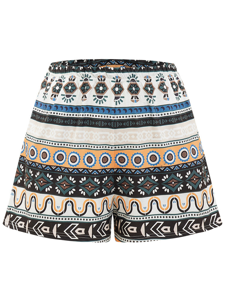 Bandana Print Pocket Elastic Waist Sleep Shorts