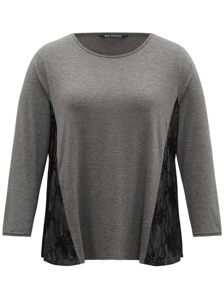 Crochet Lace Crew Neck Patchwork T-shirt