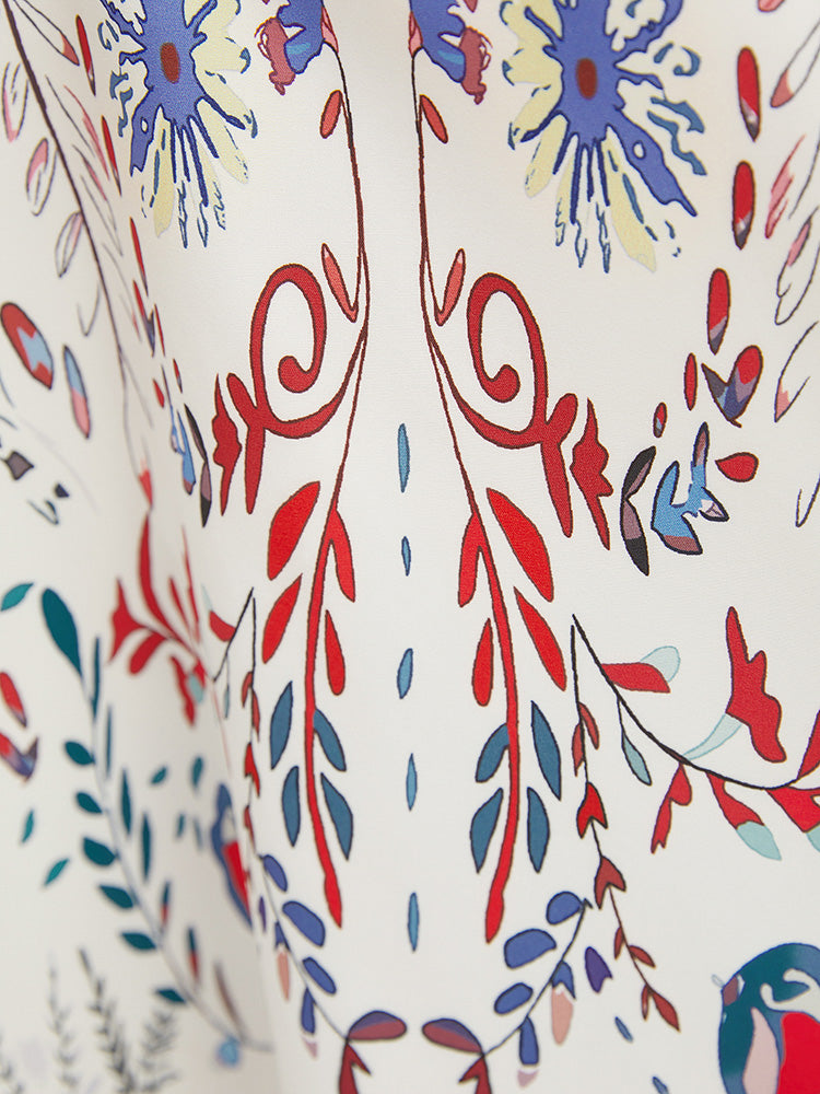 Floral Adjustable Straps Shirred Cold Shoulder Blouse