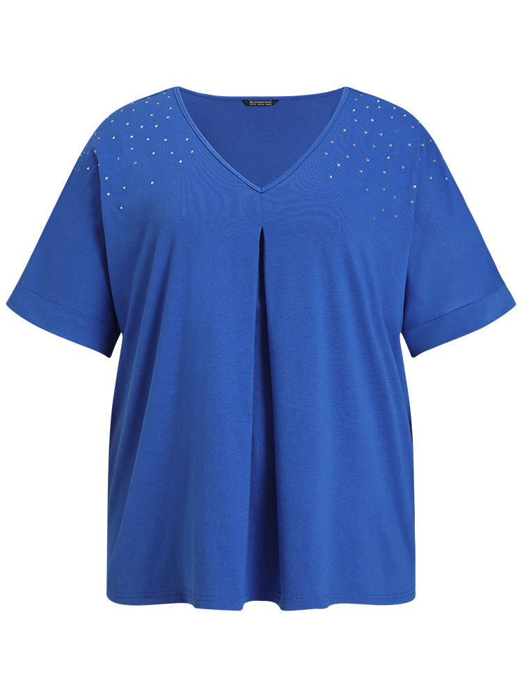 Plain Rhinestone Dolman Sleeve Cut Out T-shirt