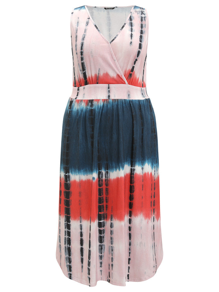 Tie Dye Pocket Wrap Arc Hem Tank Dress