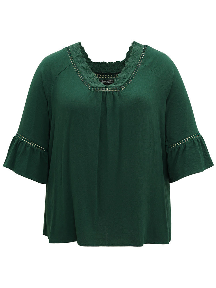Lace Panel Hollow Out Bell Sleeve Blouse