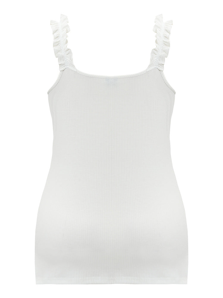 Solid Rib Knit Ruffle Trim Cami Top