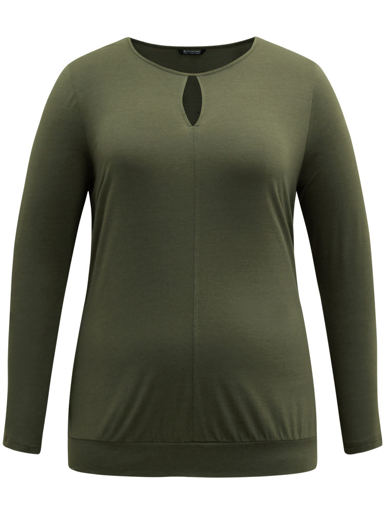 Plain Cut Out Round Neck Knit T-shirt