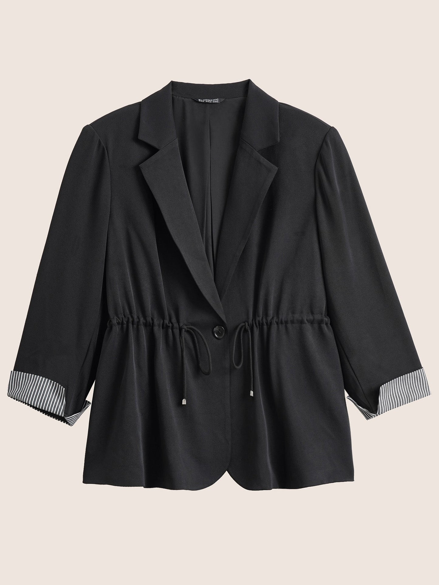 Striped Patchwork Drawstring Suit Collar Blazer