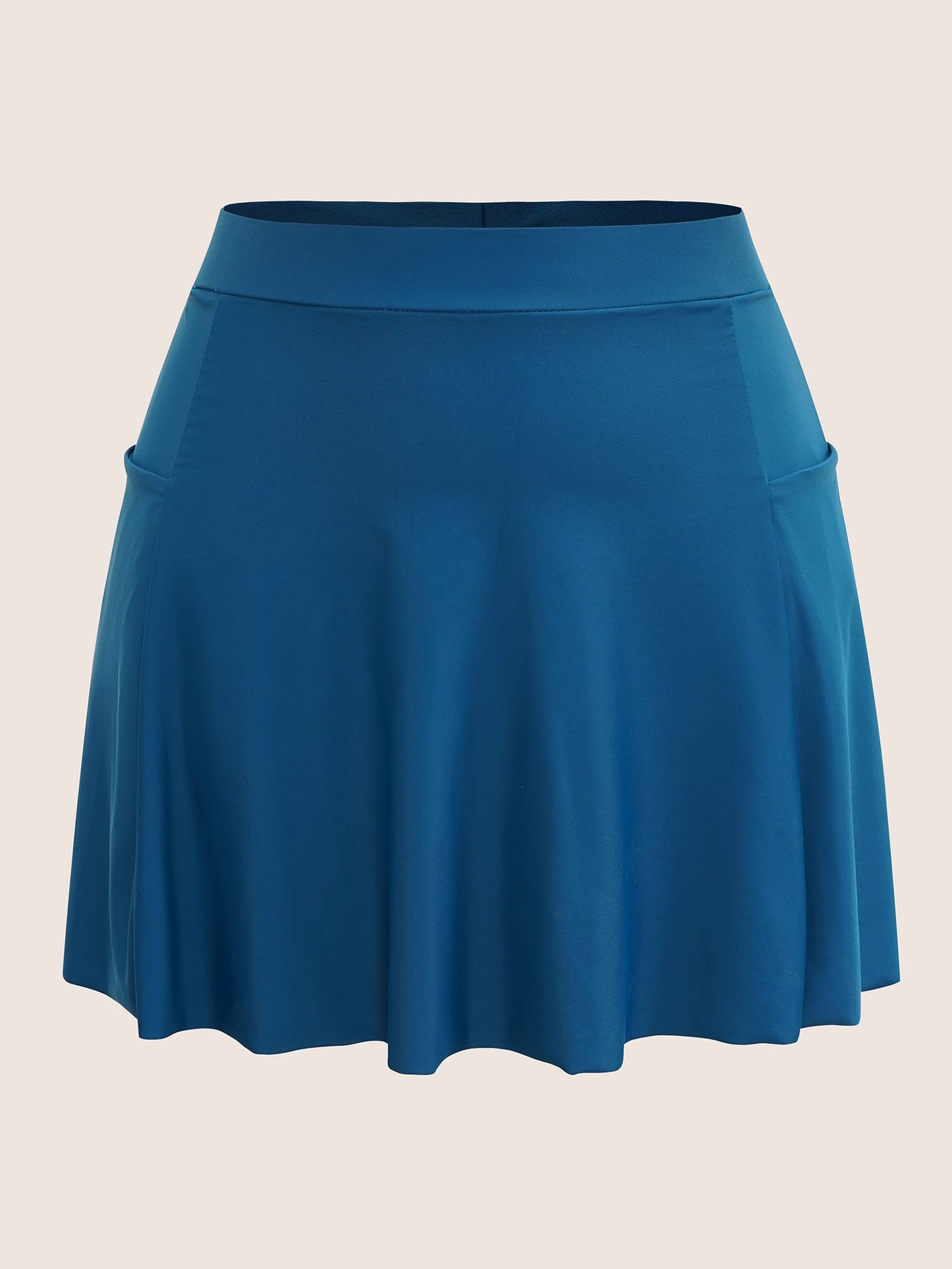 Solid Patched Pocket Side Pleated Swim Skirt
