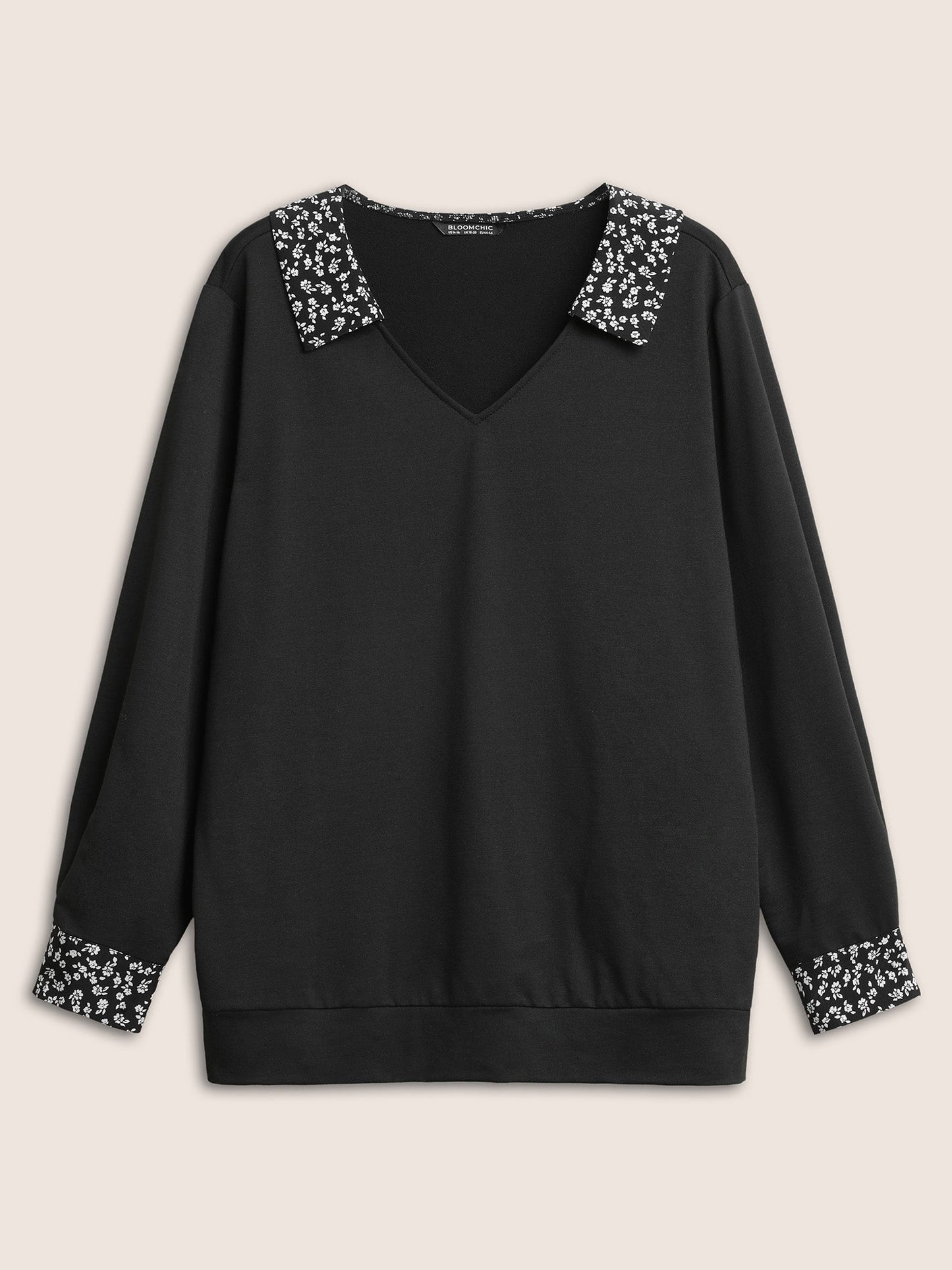 Ditsy Floral Patchwork Shirt Collar Sweatshirt