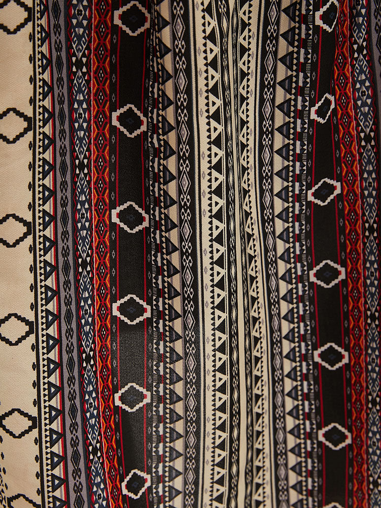 Striped Geometric Pocket Frill Trim Elastic Waist Skirt