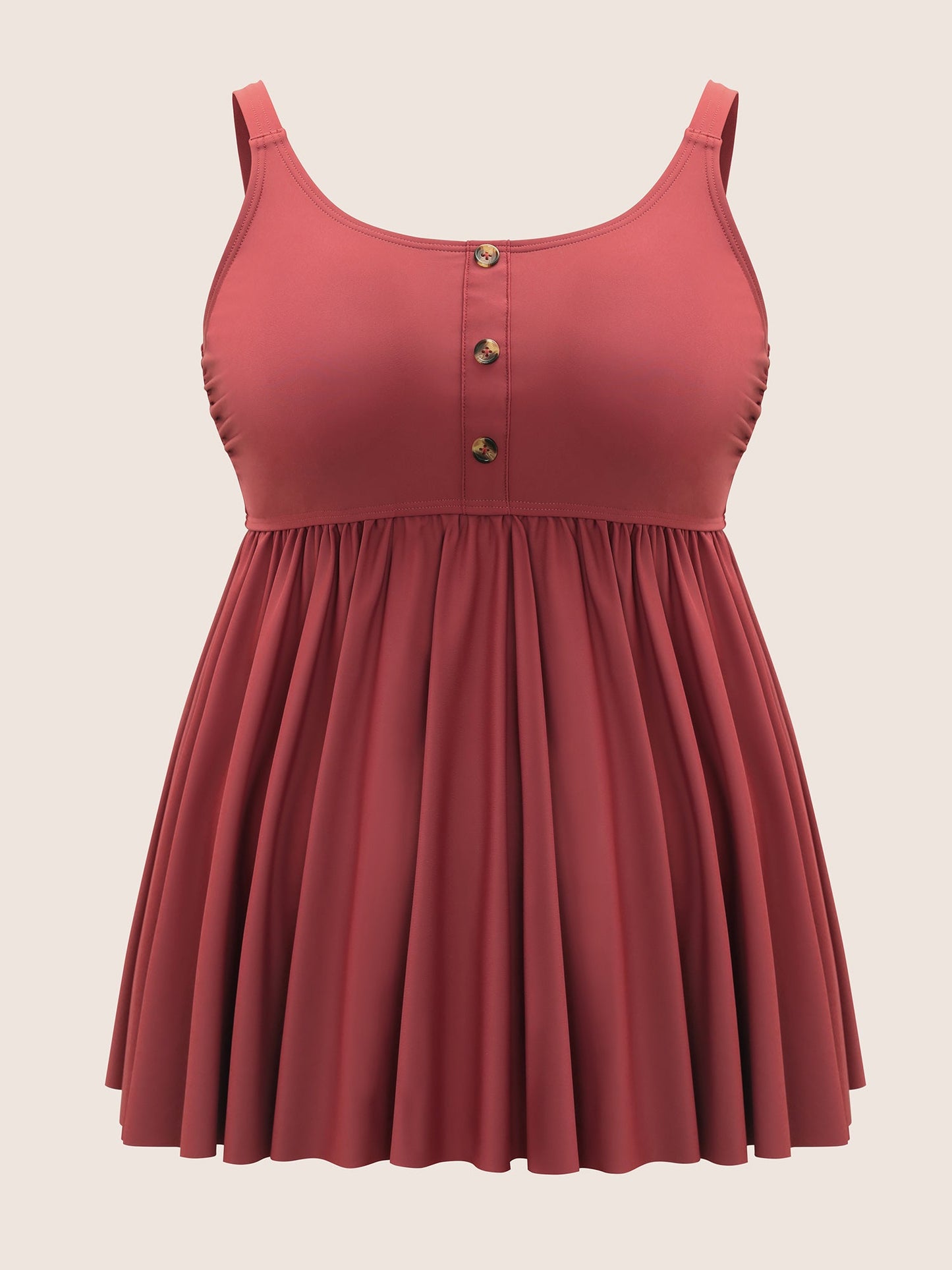 Plain Gathered Button Detail Swim Top