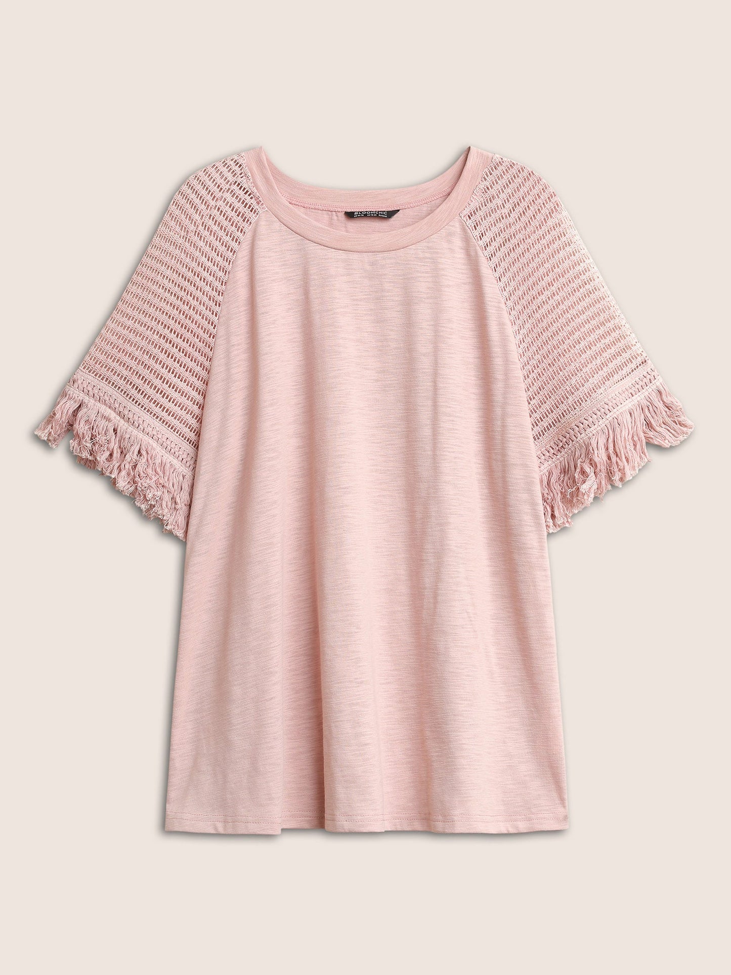 Solid Cut Out Raglan Sleeve Fuzzy Trim T-shirt