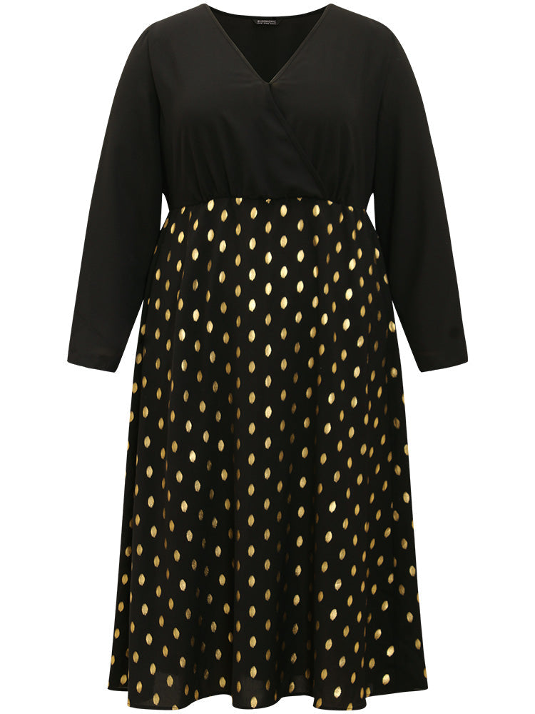 Glitter Polka Dot Pocket V Neck Dress