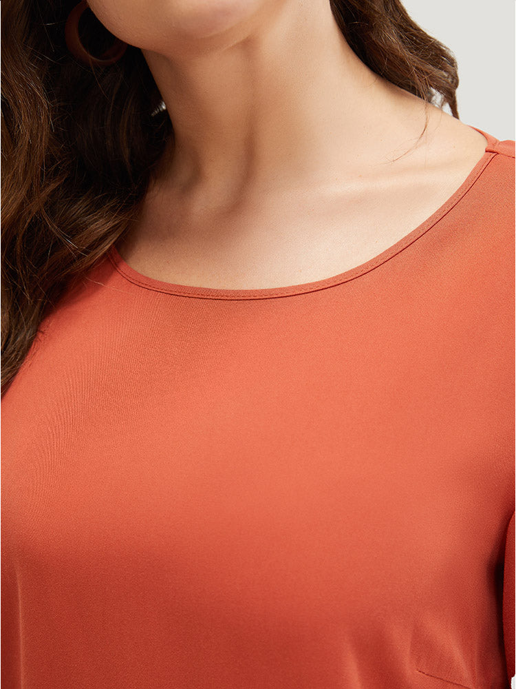 Solid Layered Fringe Trim Flounce Sleeve Blouse