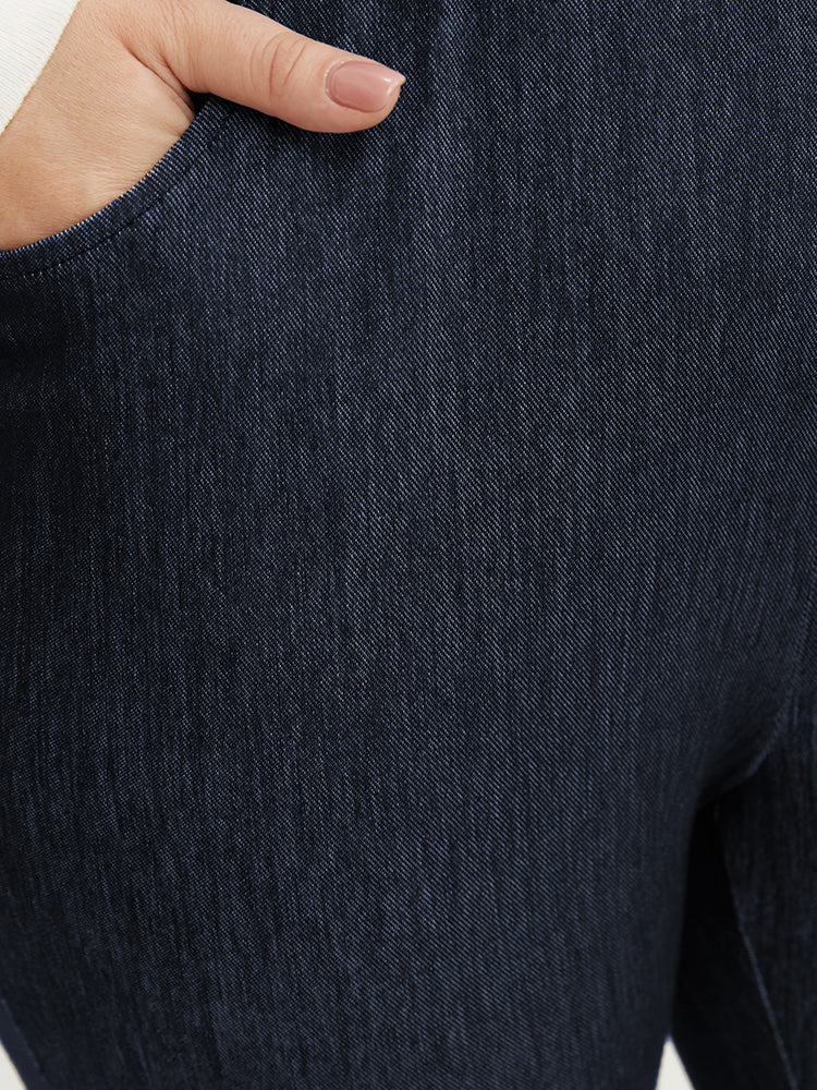 Plain Pocket Elastic Waist Bootcut Pants