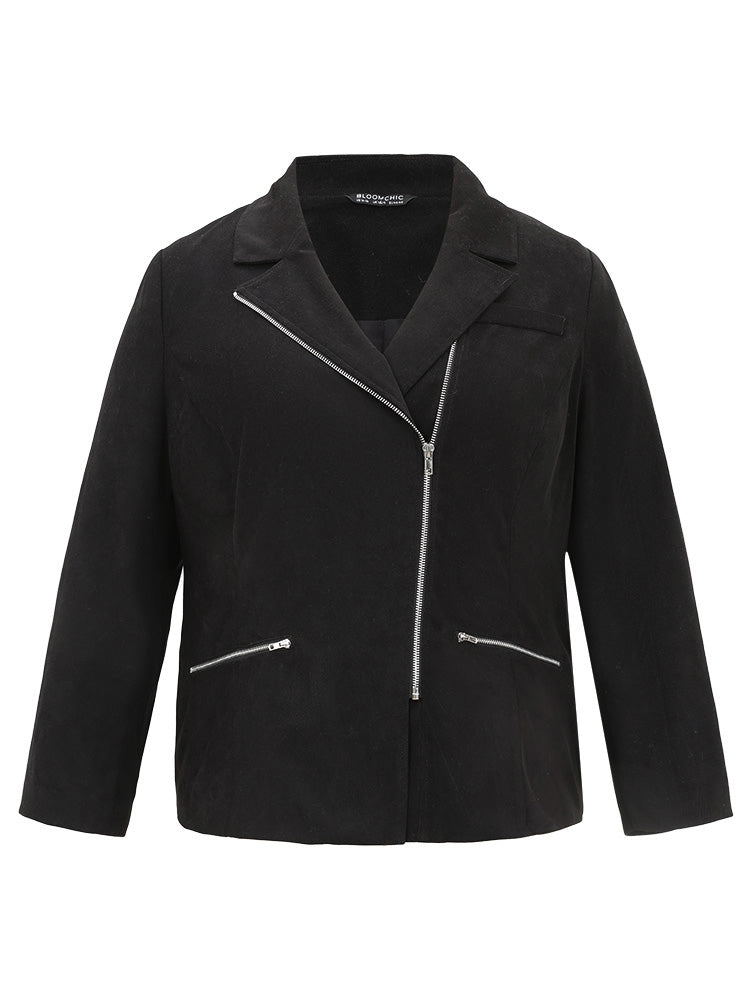 Solid Corduroy Zipper Lapel Collar Blazer