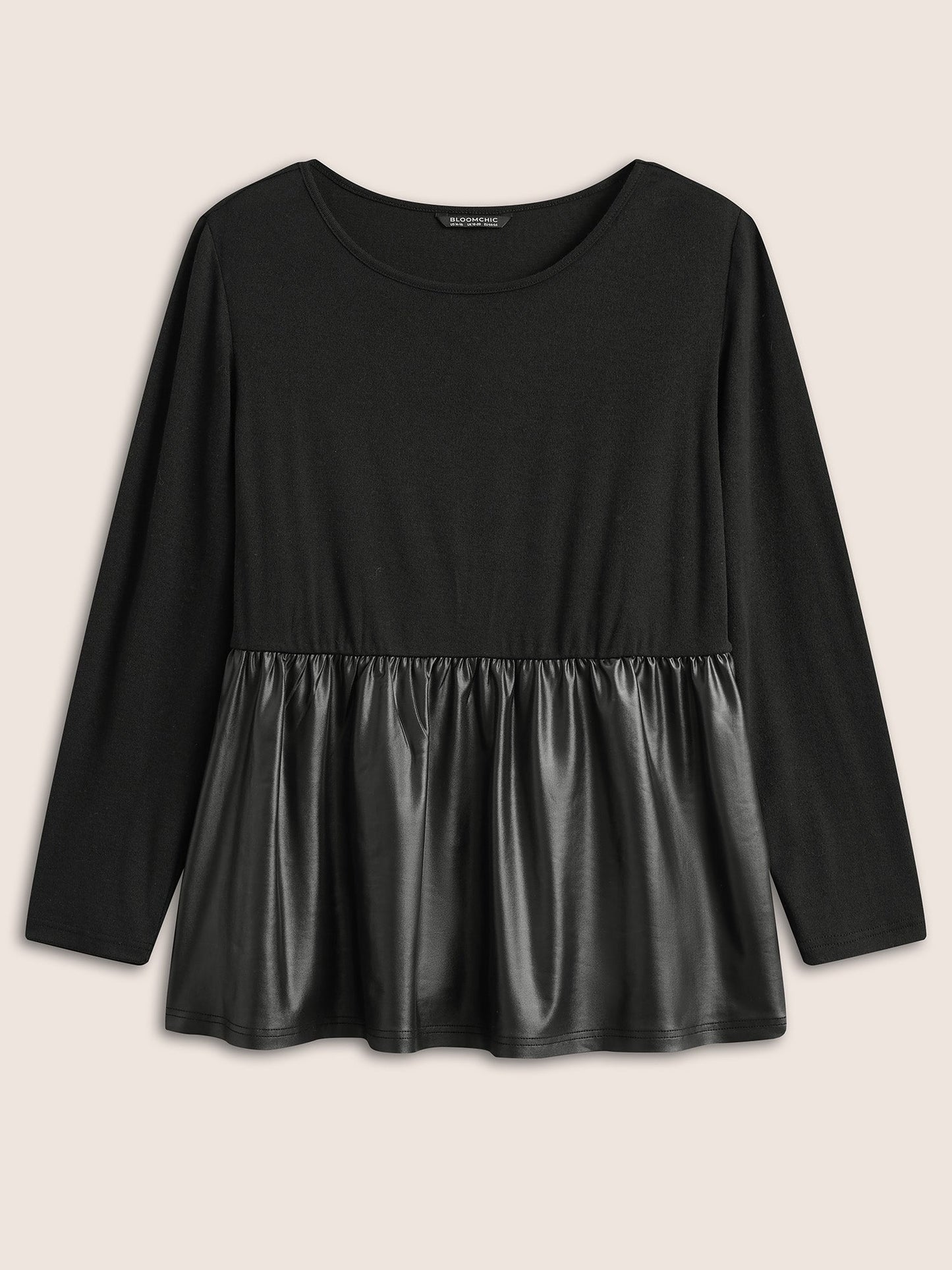 Plain Patchwork Gathered Elastic Waist T-shirt