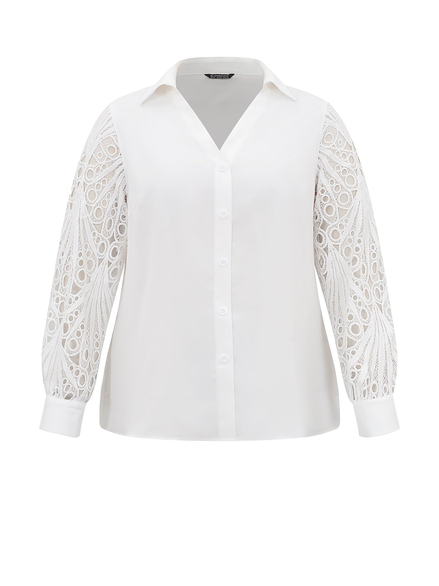 Static-Free Lace Panel Button Through Blouse