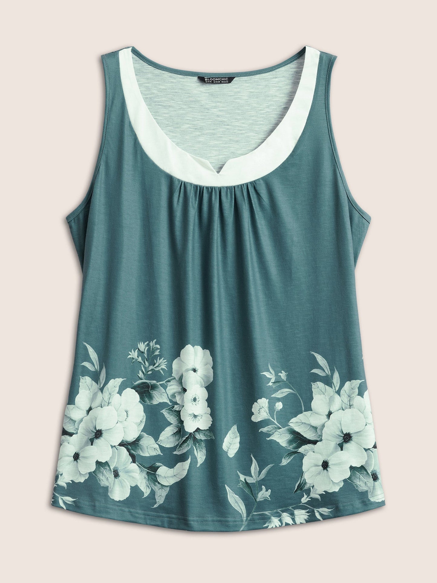 Boho Print Contrast Notched Tank Top