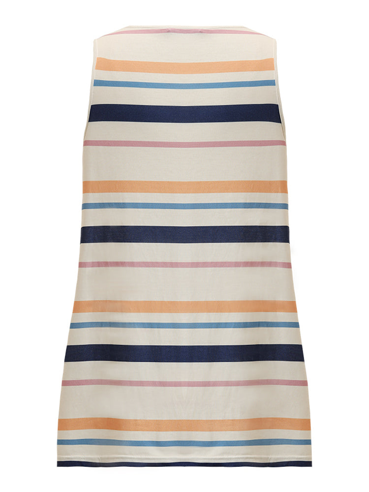 Striped Contrast Crochet Lace Tank Top