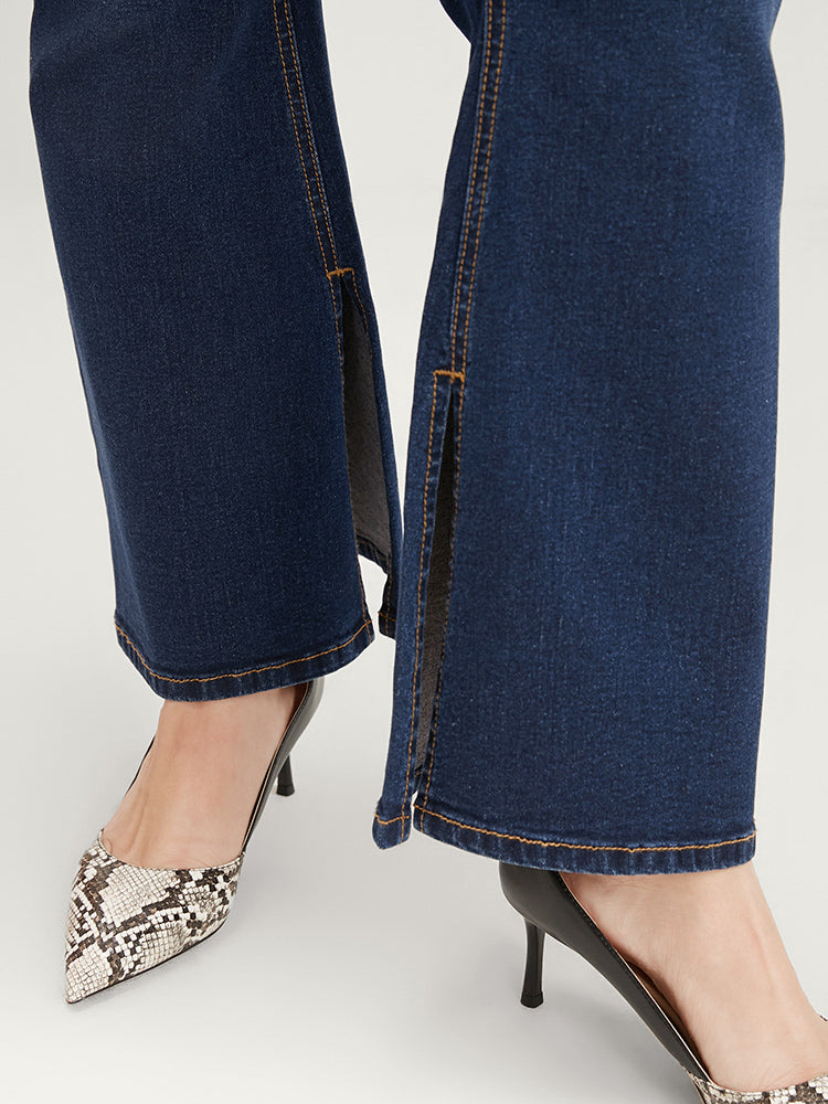 Bootcut Very Stretchy High Rise Dark Wash Split Hem Jeans