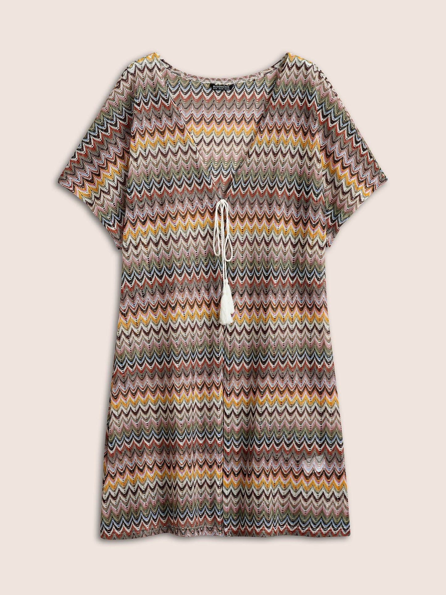 Contrast Striped Ties Tassel Trim Kimono