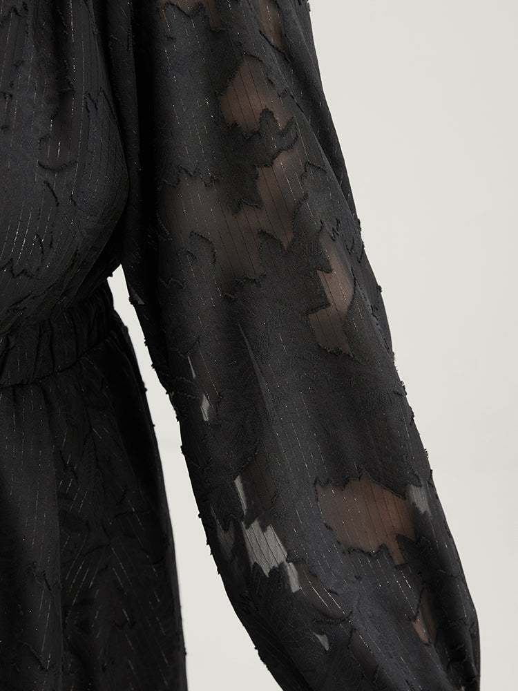 Solid Lantern Sleeve Lace Pocket Surplice Neck Dress