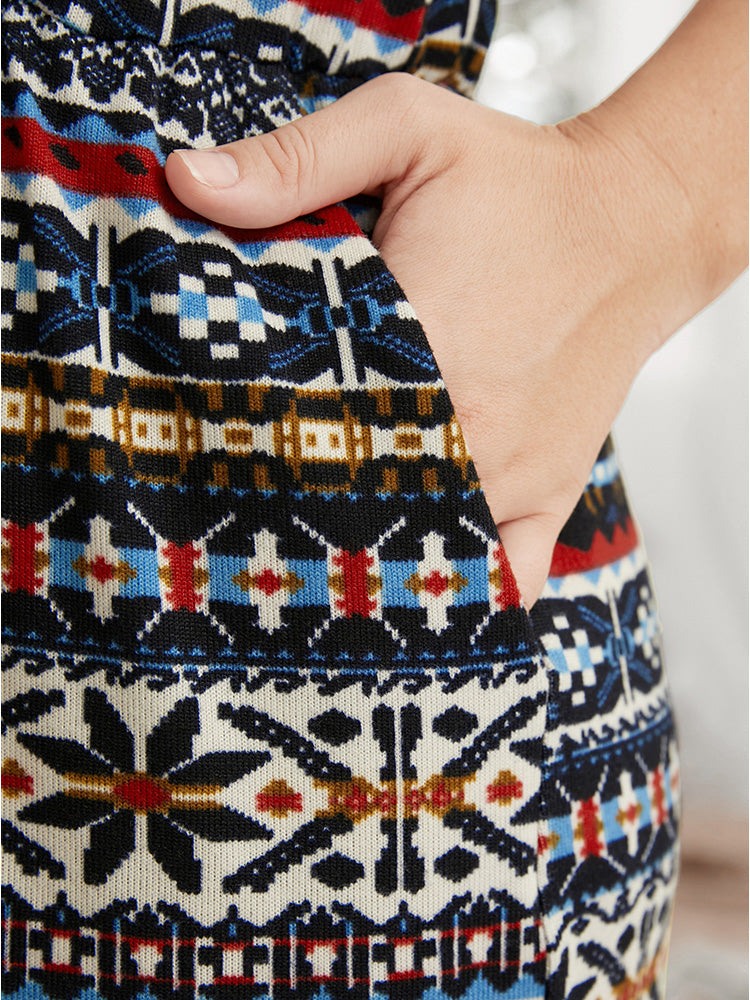 Snowflake Print Pocket Striped Cami Jumpsuit