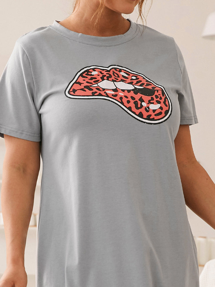 Lip Print Leopard Casual Dress