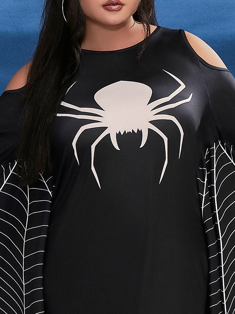 Halloween Spider Slit Cold Shoulder Dress
