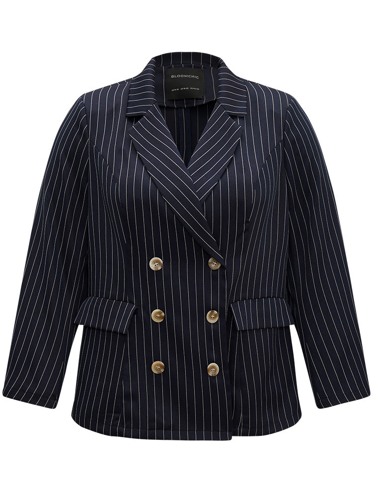 Suit Collar Striped Double Breasted Blazer