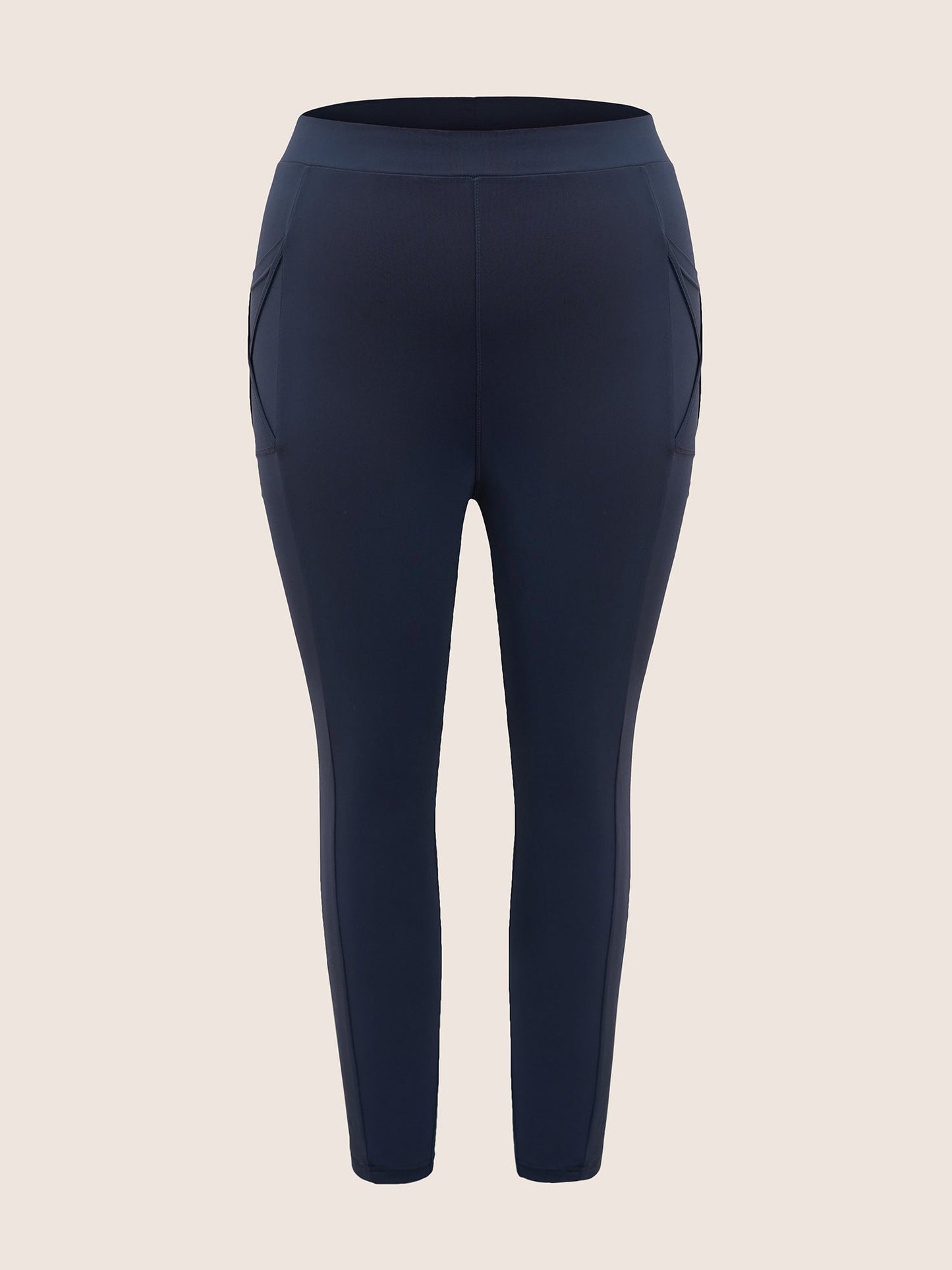 Plain Elastic Waist Crisscross Pocket Leggings