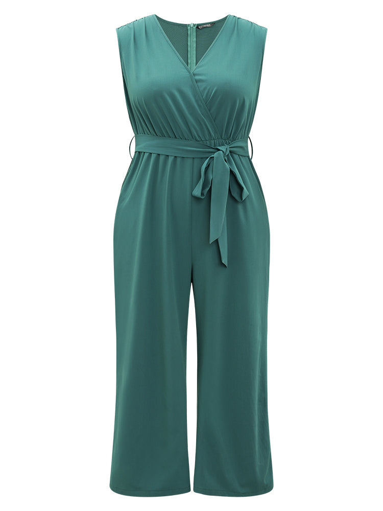 Supersoft Essentials Plain Surplice Neck Belted Jumpsuit
