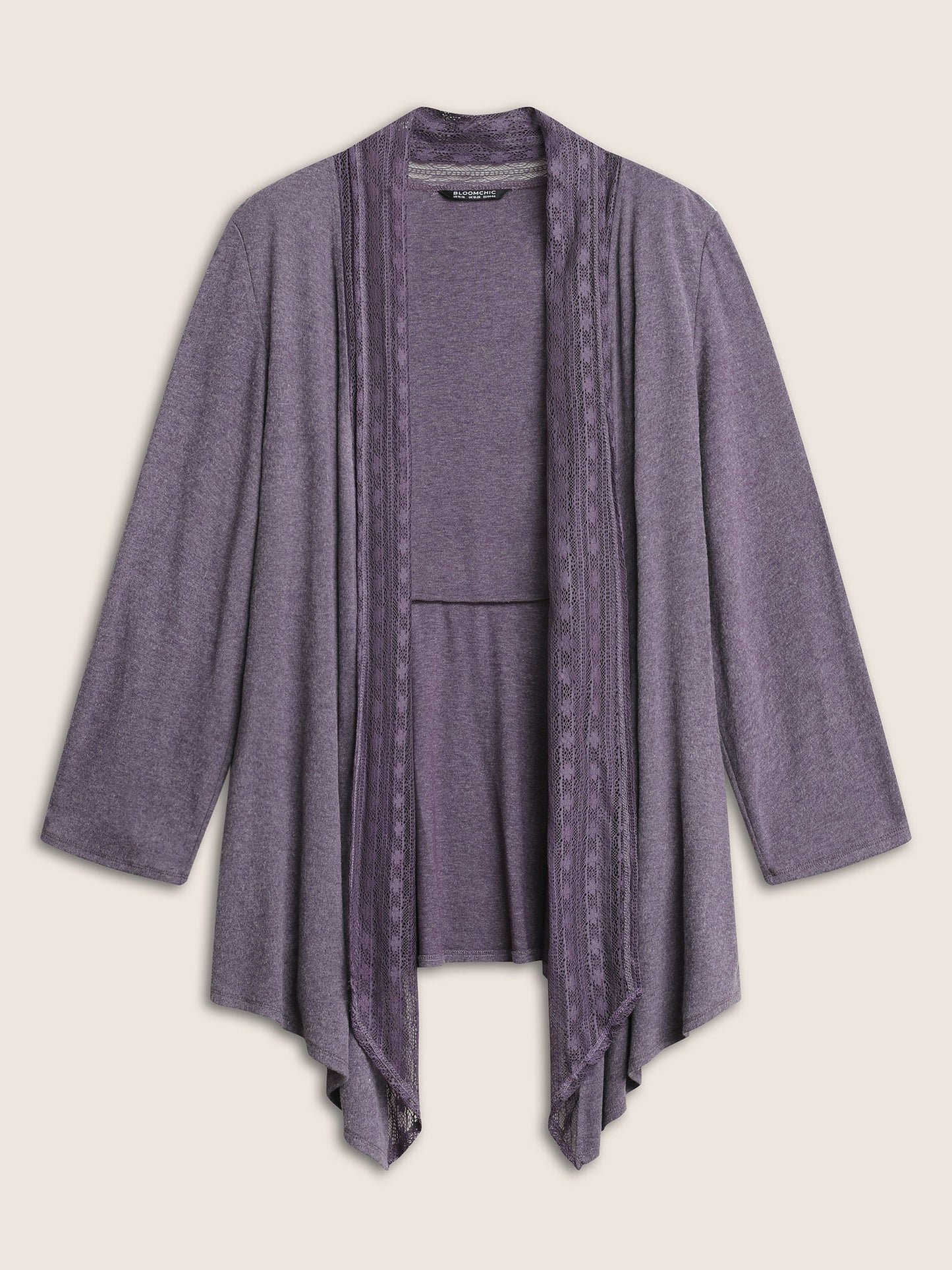 Lace Panel Roll Tab Sleeve Open Front Kimono