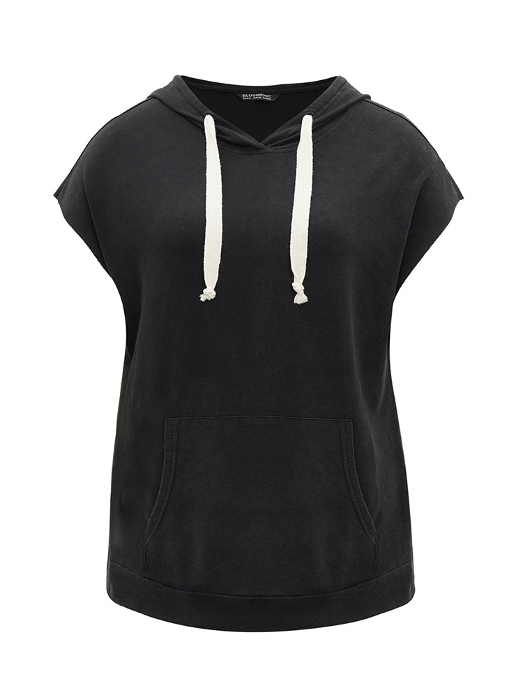 Hooded Ties Pocket Batwing Sleeve T-shirt