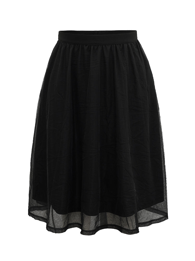 Plain Mesh Elastic Waist Skirt