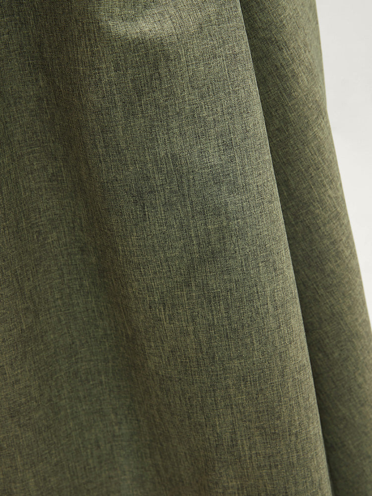 Plain Lantern Sleeve Pocket V Neck Flutter Hem Dress