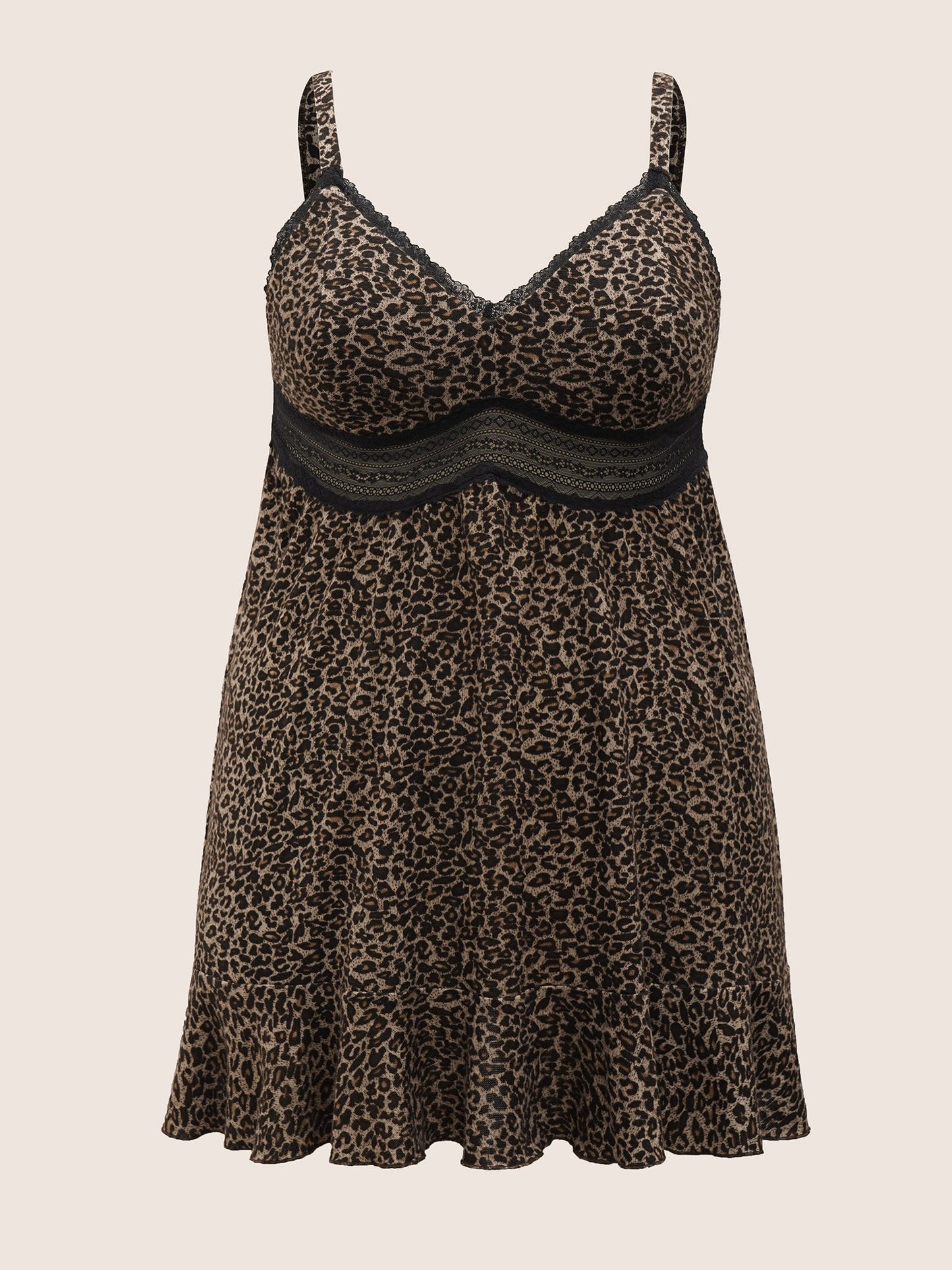 Leopard Lace Patchwork Mesh Cami Sleep Dress