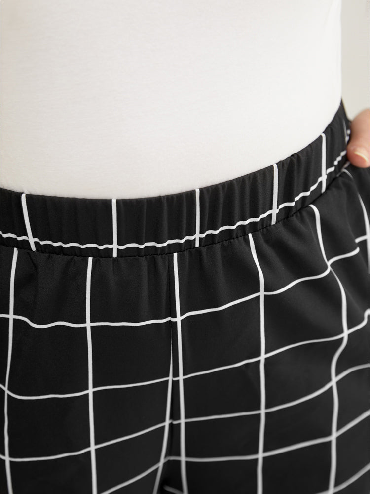 Plaid Print Mid Rise Pocket Pants