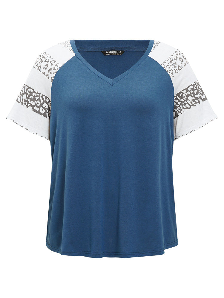 Leopard Contrast Raglan Sleeve T-shirt
