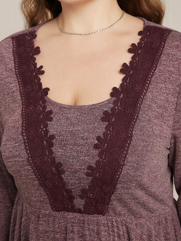 Plain Crochet Lace Ruffle Hem Long Tee