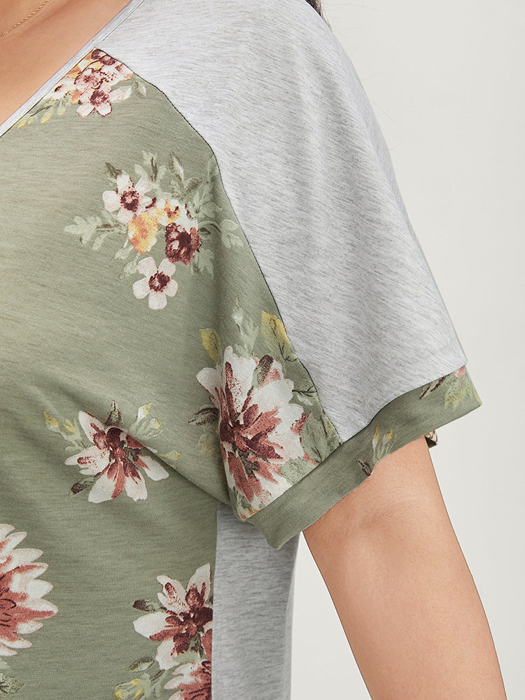 Floral Patchwork Dolman Sleeve T-shirt