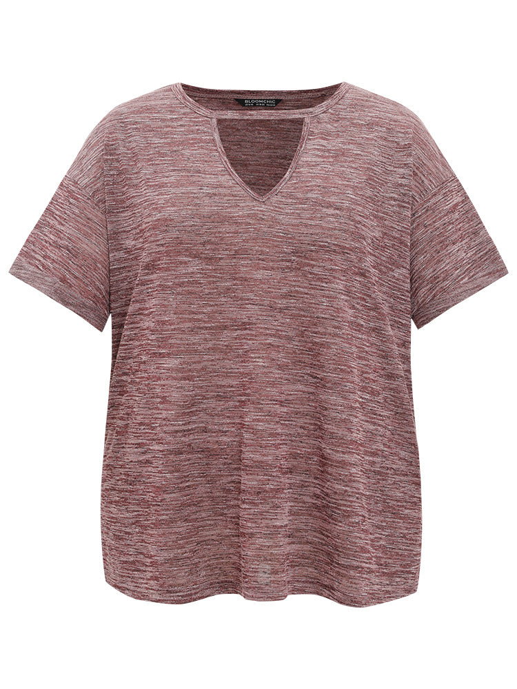 Plain Keyhole Split Hem Heather T-shirt