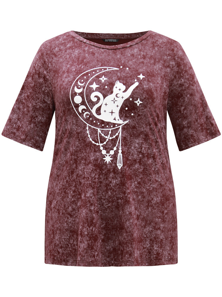 Horoscope Print Vintage Crew Neck T-shirt