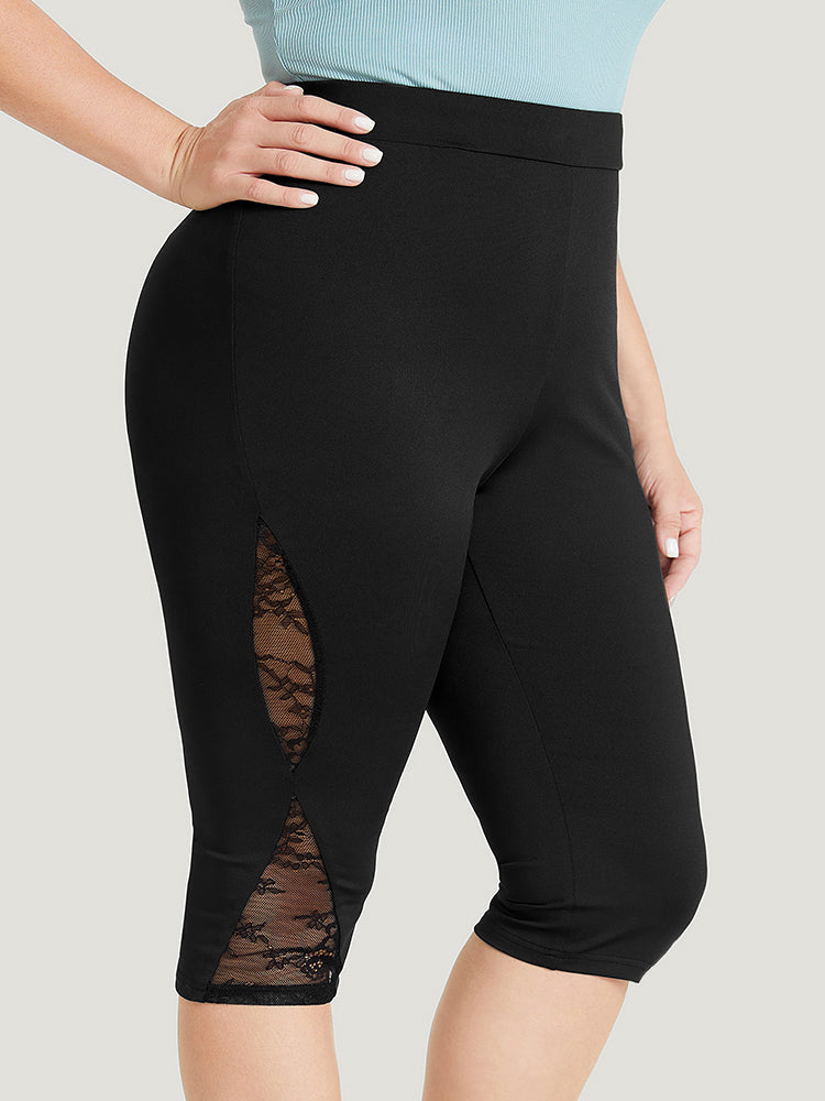 Plain Lace Mesh Patchwork Skinny Knee Leggings