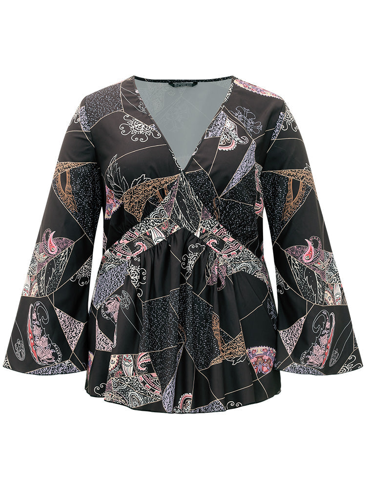 Bandana Print Elastic Waist Blouse