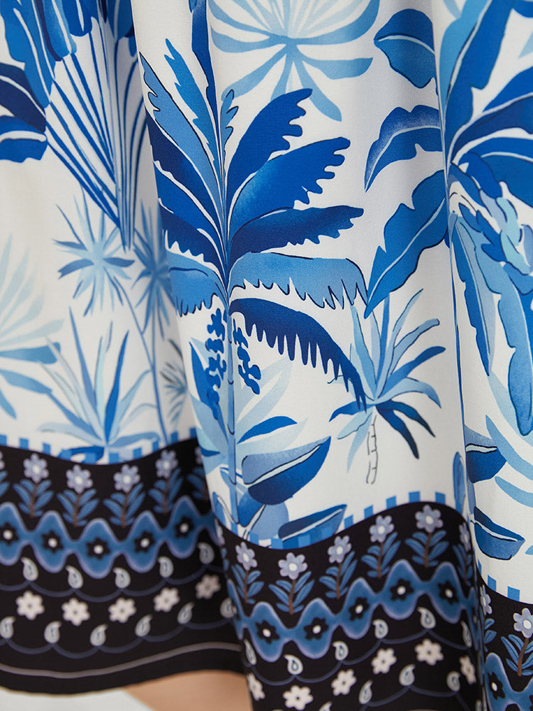 Bandana Puff Sleeve Pocket Square Neck Flutter Dress