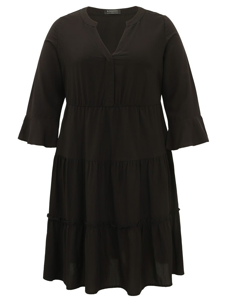 Supersoft Essentials Plain Ruffles Gathered Notched Dress