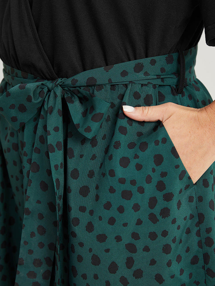 Leopard Patchwork Pocket Belted Wrap Jumpsuit