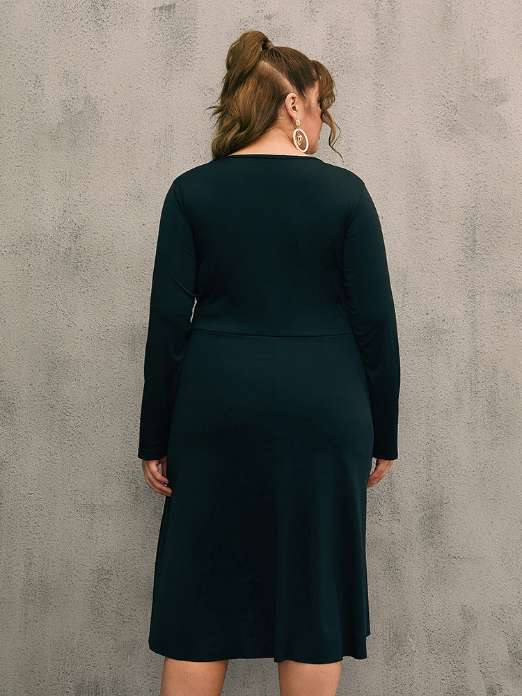 Lace Hollow Out Solid Patchwork Round Neck Dress